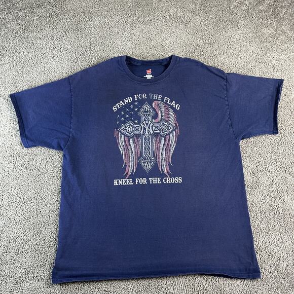Yankees Stand For The Flag Shirt Mens 2XL Blue Hanes Patriotic Cross Graphic Tee - Picture 2 of 11